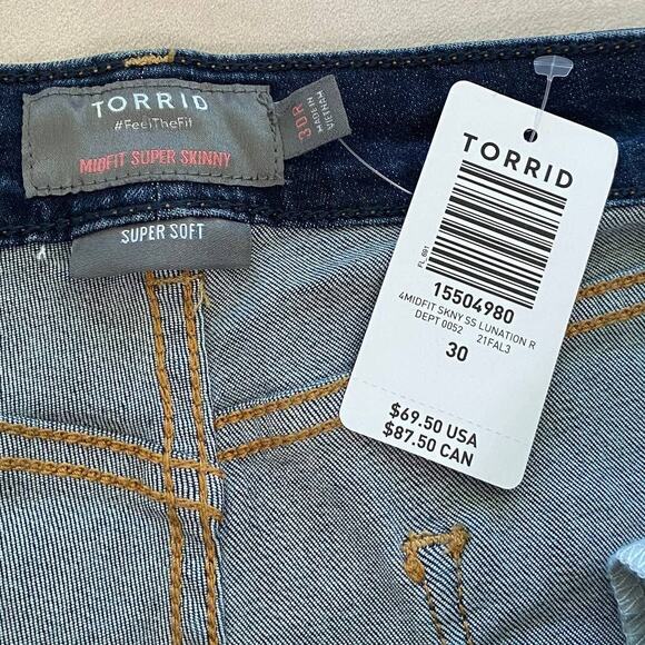 Torrid NWT Midfit Super Skinny Jean Super Soft Dark Wash Size 30 High Rise Blue - Picture 4 of 7